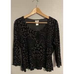 Vintage CDW Womens Top Size XL Black Abstract Velvet Sequin Whimsigoth 90s Y2K
